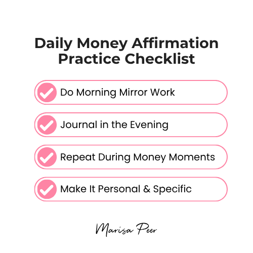 Daily money affirmation practice checklist