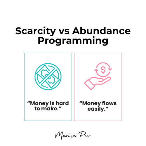 Comparison chart showing scarcity versus abundance money mindset statements
